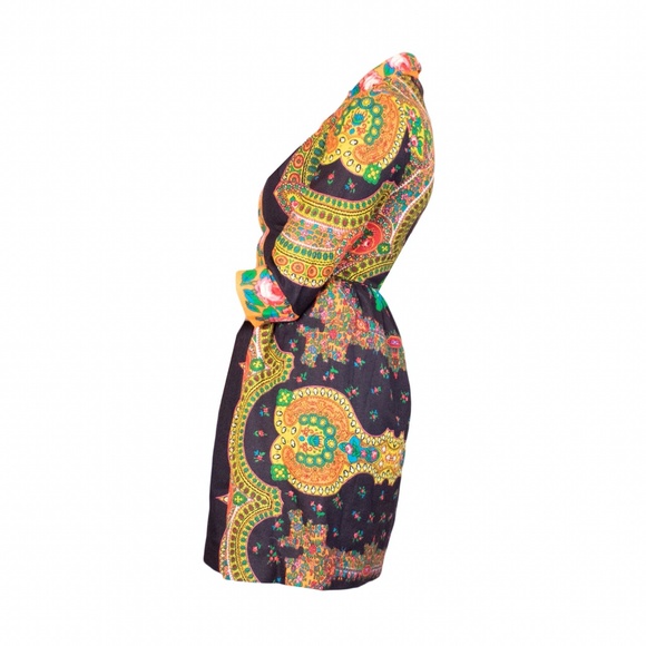 Vintage Zip Up Barkcloth Handprinted Mini Dress - Picture 2 of 3